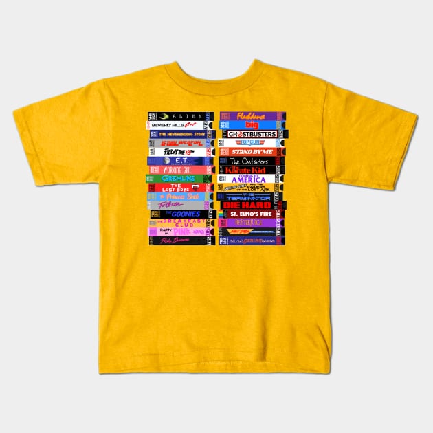 Retro 80s Movies VHS Stacks Kids T-Shirt by darklordpug